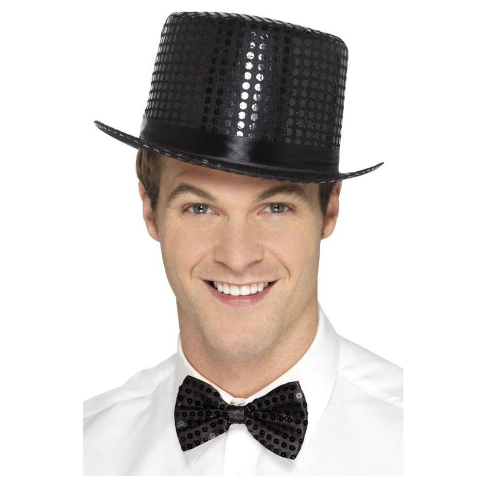 Smiffys Unisex Adult Sequin Top Hat / Black